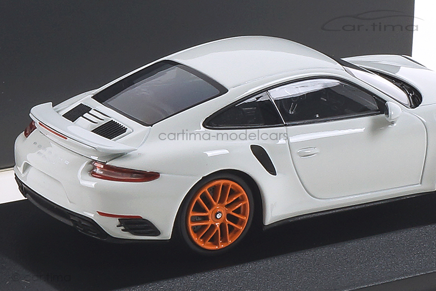 Porsche 911 (991 II) Turbo S Weiß / Rad gulforange Minichamps car.tima CUSTOMIZED