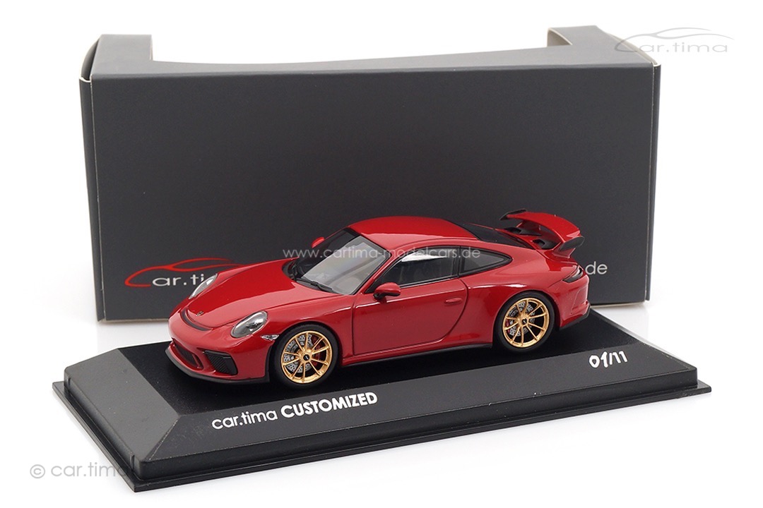 Porsche 911 (991) GT3 Gen. II Karminrot/Rad gold Minichamps car.tima CUSTOMIZED 1:43