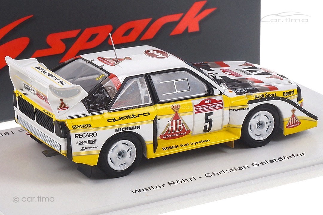 Audi Sport quattro S1 E2 Winner Rallye San Remo 1985 Röhrl/Geistdörfer Spark 1:43 S5192 Audi Sport quattro S1 E2 Winner Rallye San Remo 1985 Röhrl/Geistdörfer Spark 1:43 S5192
