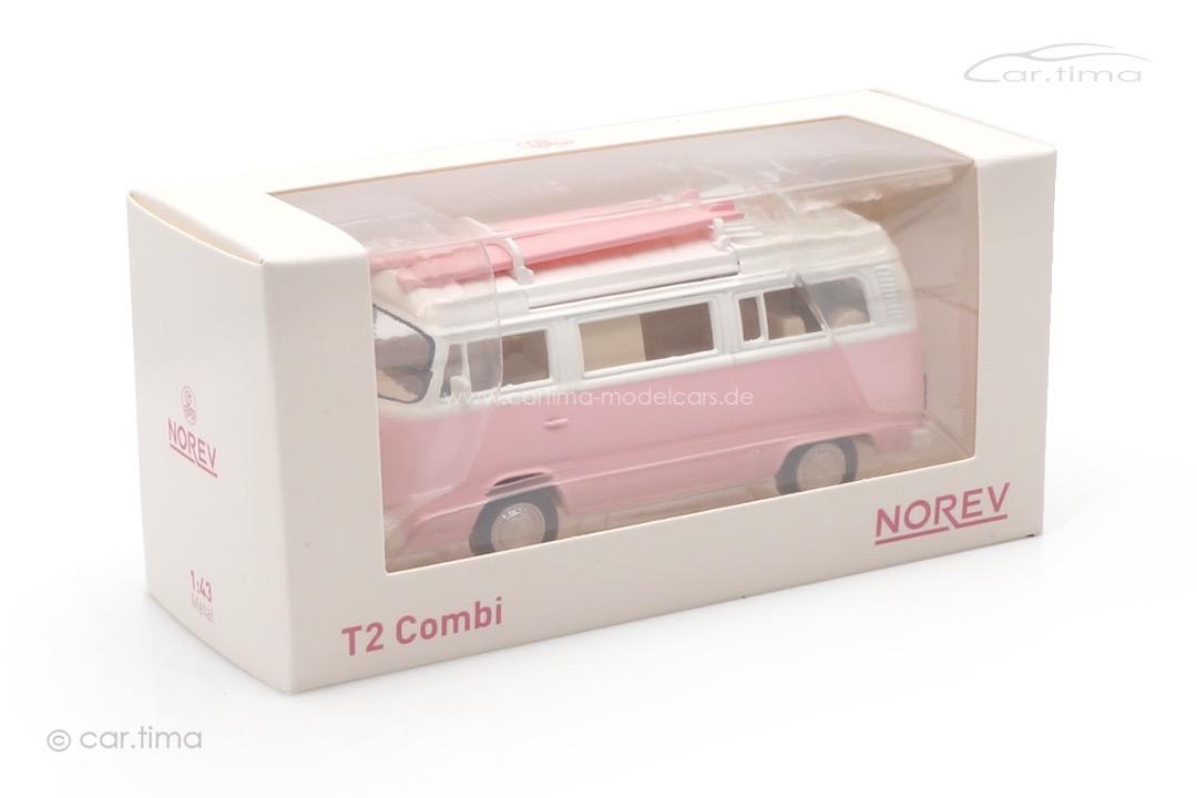 Volkswagen T2 Combi + Surfboards rosa/weiß Norev 1:43 430401-T2