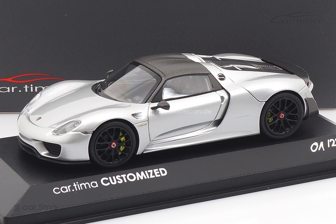 Porsche 918 Spyder Weissach Paket Rhodiumsilber/Rad schwarz Minichamps car.tima CUSTOMIZED 1:43