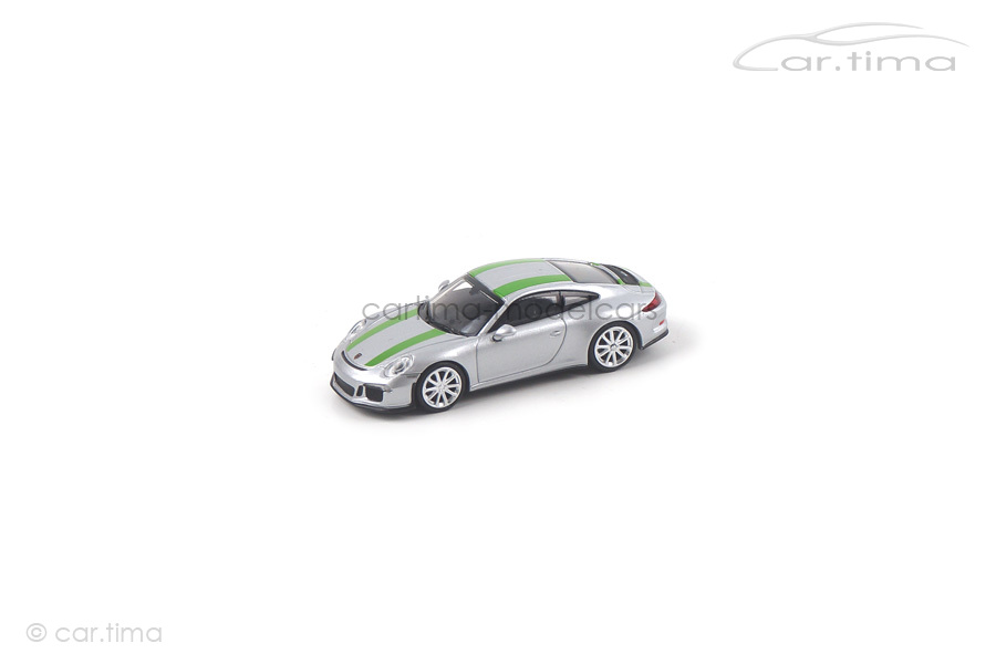 Porsche 911 (991) R GT-silber/Dekorstreifen grün Minichamps 1:87 870066225