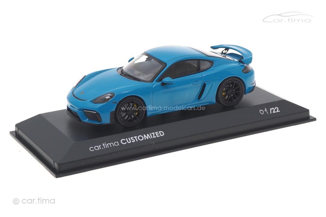 Porsche 718 Cayman GT4 Miami blau/Rad schwarz Minichamps car.tima CUSTOMIZED 1:43 Porsche 718 Cayman GT4 Miami blau/Rad schwarz Minichamps car.tima CUSTOMIZED 1:43