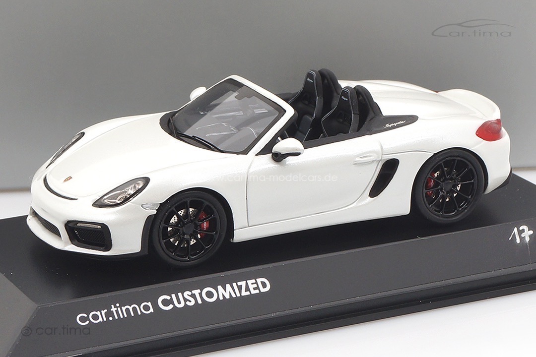 Porsche Boxster Spyder (981) Carraraweiß met./Rad schwarz Spark car.tima CUSTOMIZED 1:43