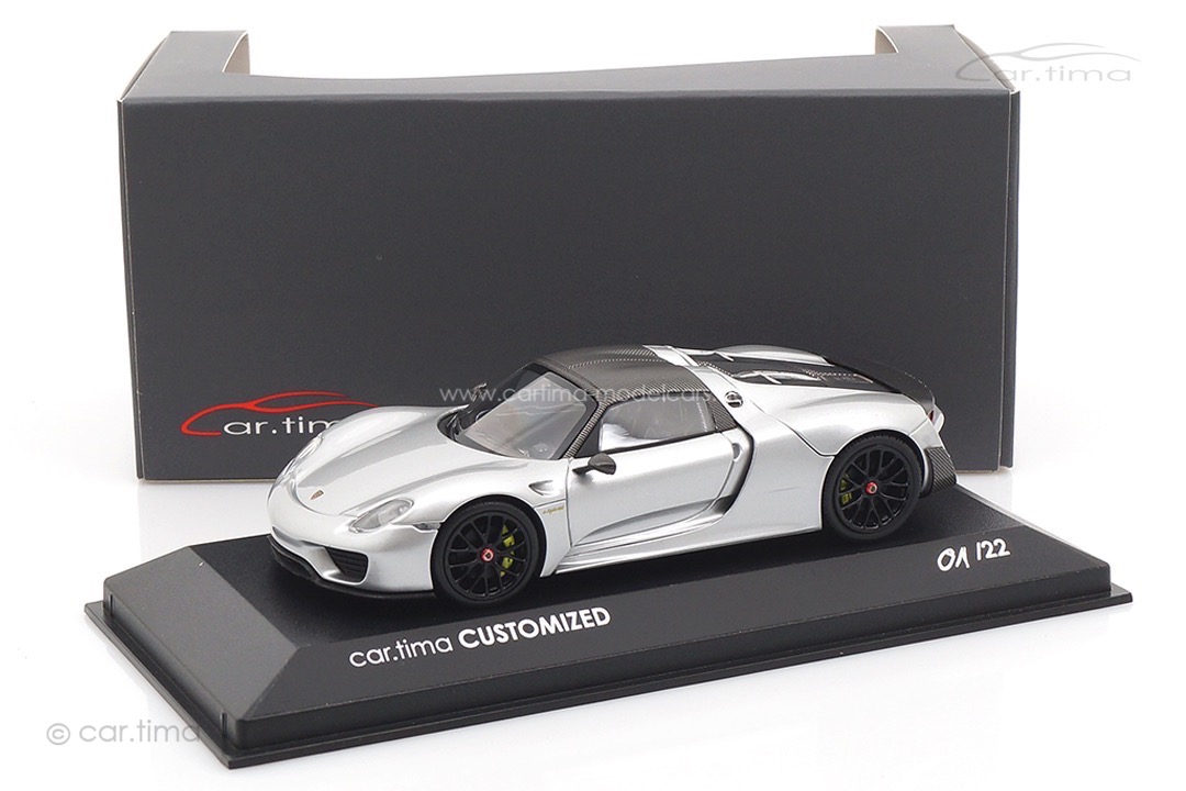 Porsche 918 Spyder Weissach Paket Rhodiumsilber/Rad schwarz Minichamps car.tima CUSTOMIZED 1:43
