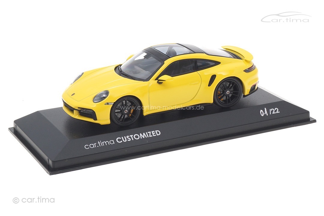 Porsche 911 (992) Turbo S Racinggelb/Rad schwarz Minichamps car.tima CUSTOMIZED CAC04321032