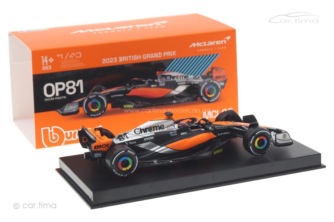 McLaren MCL60 GP Großbritannien 2023 Oscar Piastri Bburago 1:43 18-38088PIA McLaren MCL60 GP Großbritannien 2023 Oscar Piastri Bburago 1:43 18-38088PIA