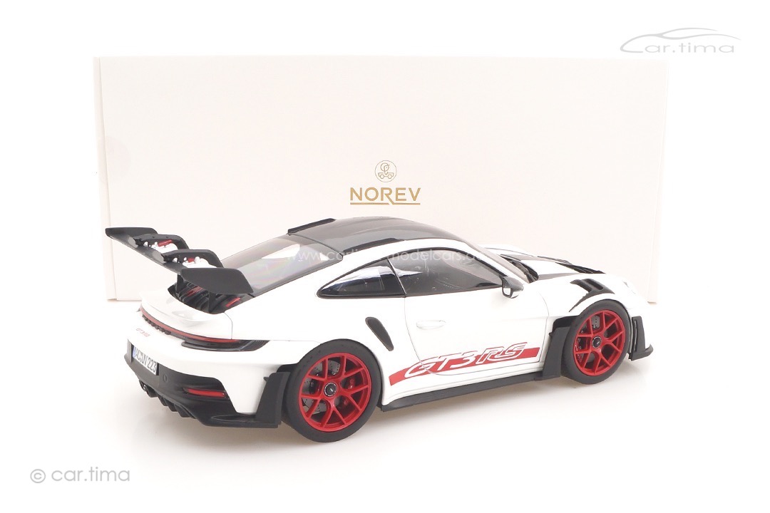 Porsche 911 (992) GT3 RS Weissach Package Weiß/Pyrorot Norev 1:18 187373