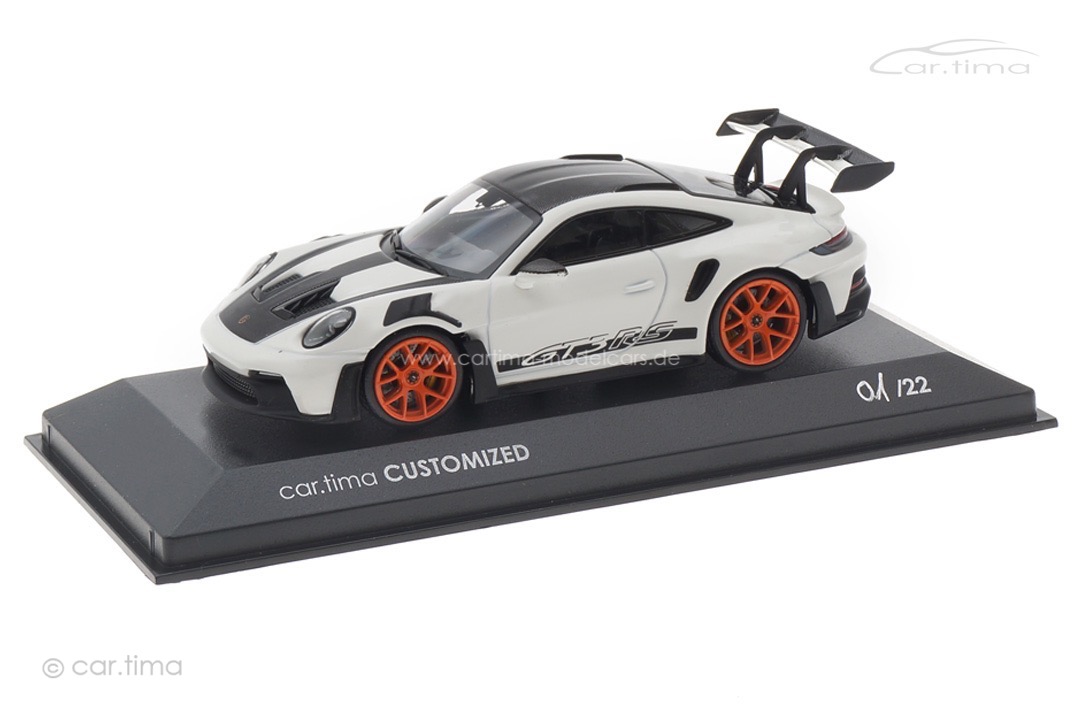 Porsche 911 (992) GT3 RS Weissach Paket Weiß/Gulforange Minichamps car.tima CUSTOMIZED 1:43