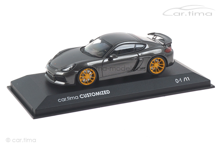 Porsche Cayman GT4 - Achatgrau / Rad signalgelb - Minichamps - car.tima CUSTOMIZED