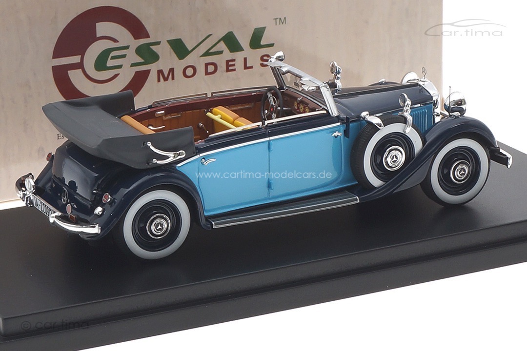 Mercedes-Benz 290 W18 lang cabriolet D 1933-36 geöffnet zweifarbig blau Esval 1:43 EMEU43043C