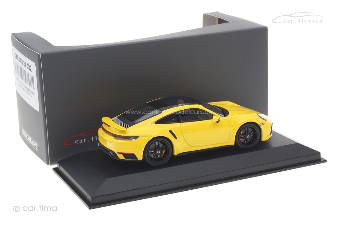Porsche 911 (992) Turbo S Racinggelb/Rad schwarz Minichamps car.tima CUSTOMIZED CAC04321032