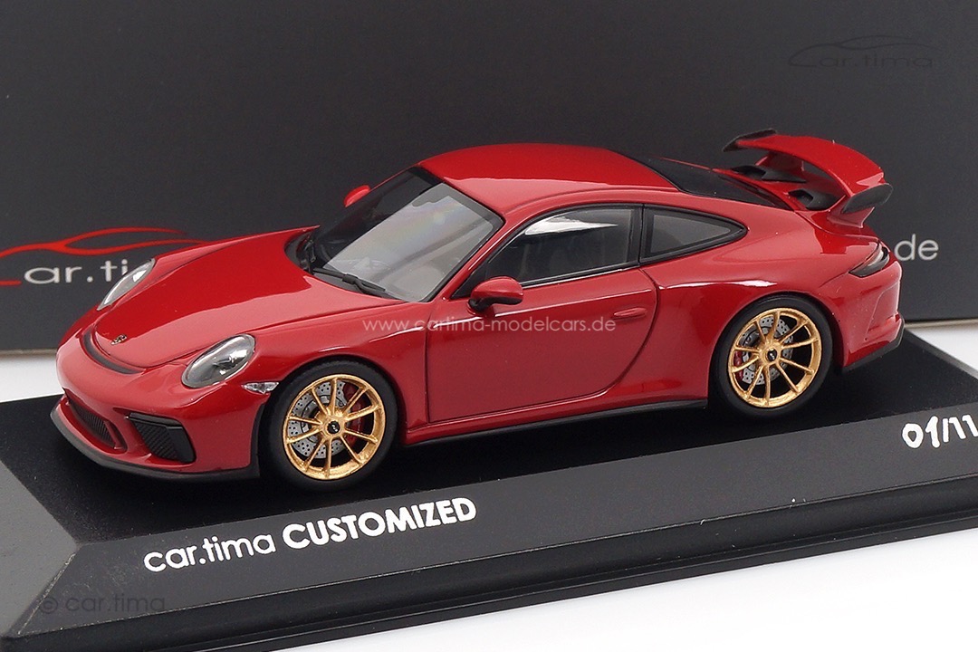 Porsche 911 (991) GT3 Gen. II Karminrot/Rad gold Minichamps car.tima CUSTOMIZED 1:43