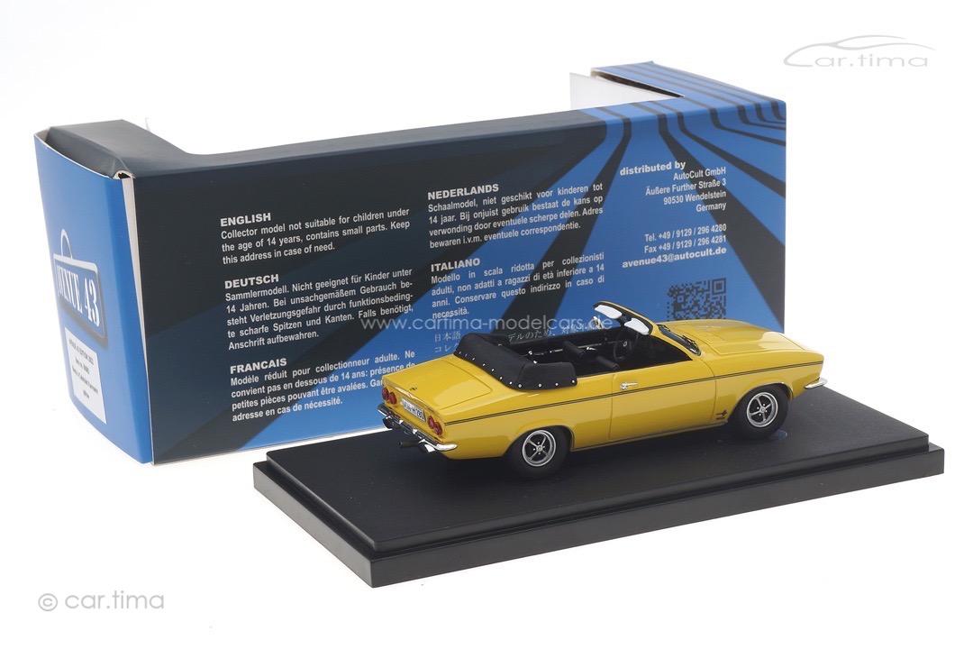 Opel Manta A Cabriolet Karmann 1971 gelb Avenue43 1:43 60085 Opel Manta A Cabriolet Karmann 1971 gelb Avenue43 1:43 60085