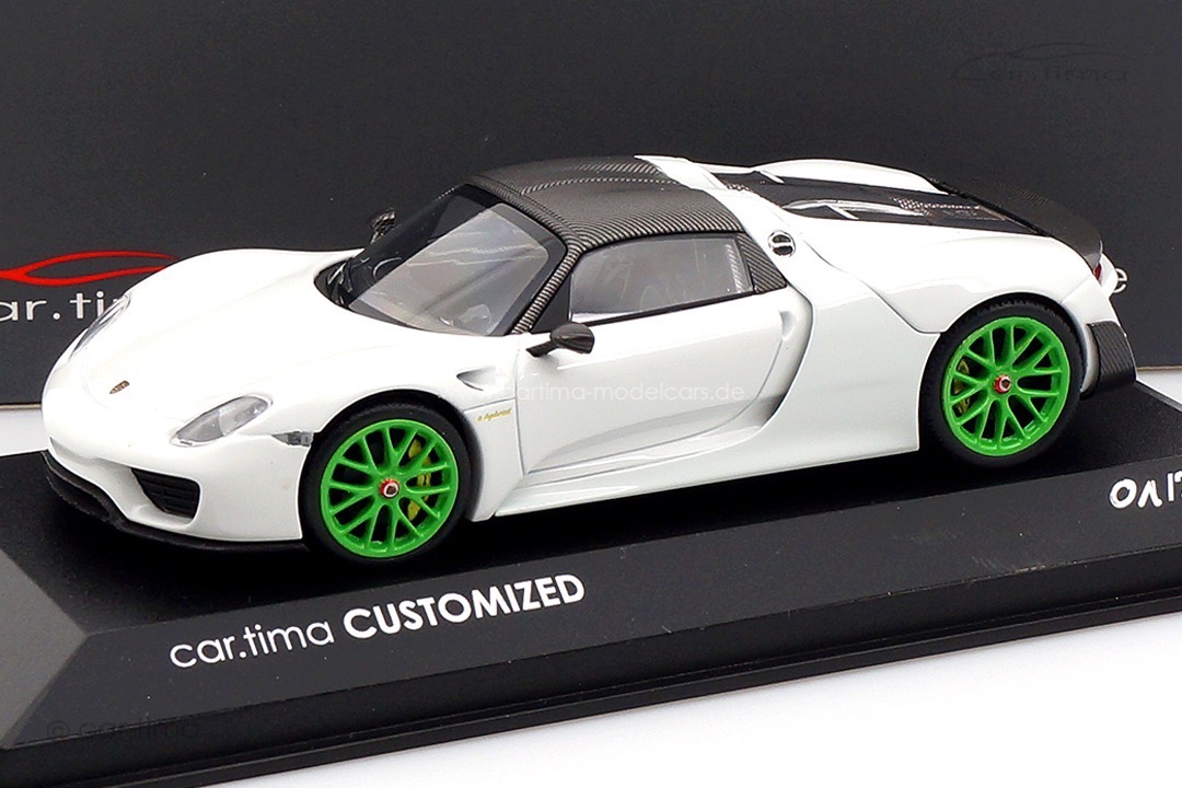 Porsche 918 Spyder Weissach Paket Weiß/Rad grün Minichamps car.tima CUSTOMIZED 1:43