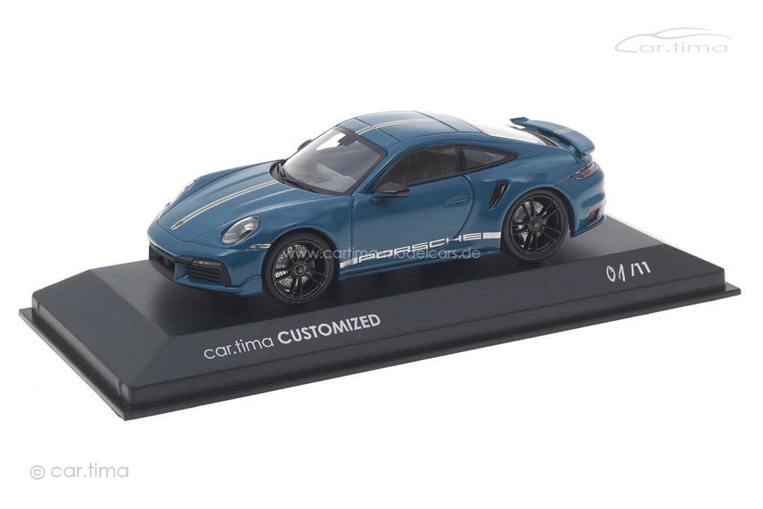 Porsche 911 (992) Turbo S Oslo blau/Rad schwarz Minichamps car.tima CUSTOMIZED 1:43