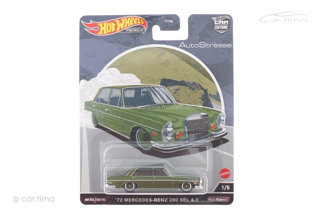 Mercedes-Benz 280 SEL 4.5 1972 grün AutoStrasse 1/5 Real Riders Hot Wheels 1:64 FPY86-HCK18