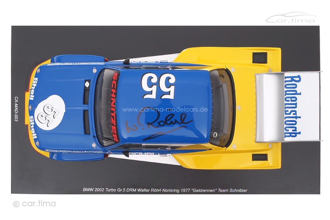 BMW 2002 Turbo Schnitzer DRM Norisring 1977 Originalsignatur Walter Röhrl Spark 1:18 CA-MAD-003-SIG