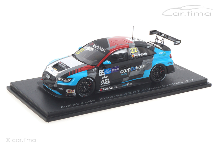 Audi RS3 LMS Winner WTCR Macau 2018 Frédéric Vervisch Spark 1:43 SA205 Audi RS3 LMS Winner WTCR Macau 2018 Frédéric Vervisch Spark 1:43 SA205