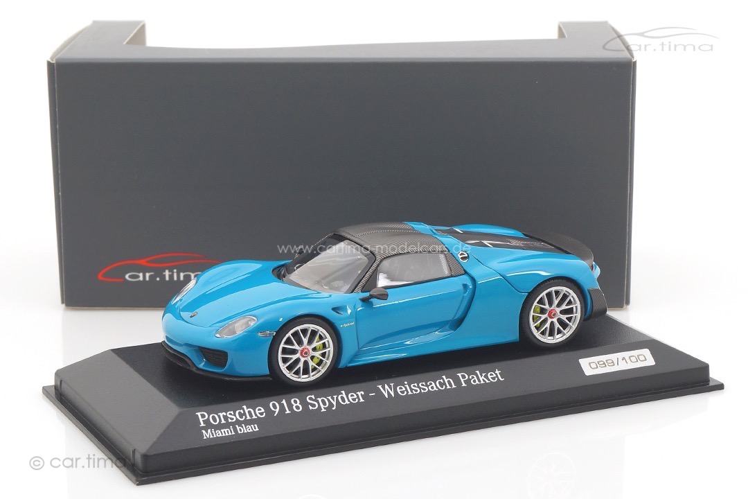 Porsche 918 Spyder Weissach Paket Miami blue Minichamps 1:43 CA04316011