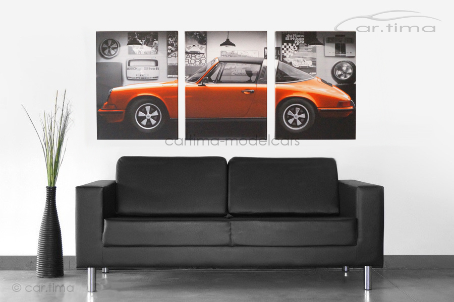 Kunstdruck auf Leinwand/Keilrahmen Porsche 911 Targa orange 136,5x60 cm