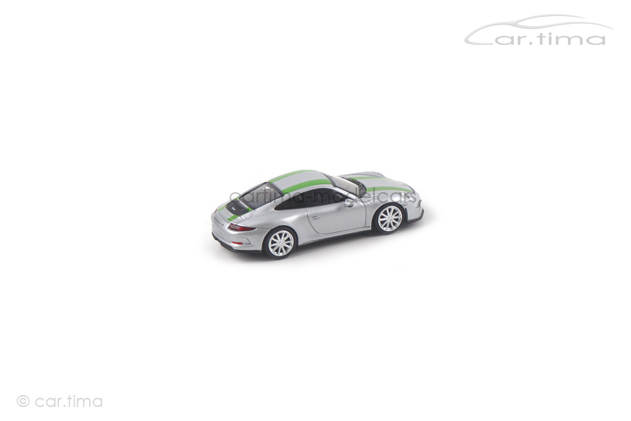 Porsche 911 (991) R GT-silber/Dekorstreifen grün Minichamps 1:87 870066225