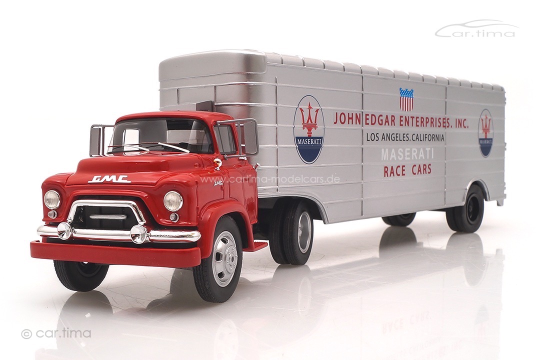 GMC Renntransporter Maserati "John Edgar Enterprises" rot/silber Schuco 1:43 450918200 GMC Renntransporter Maserati "John Edgar Enterprises" rot/silber Schuco 1:43 450918200