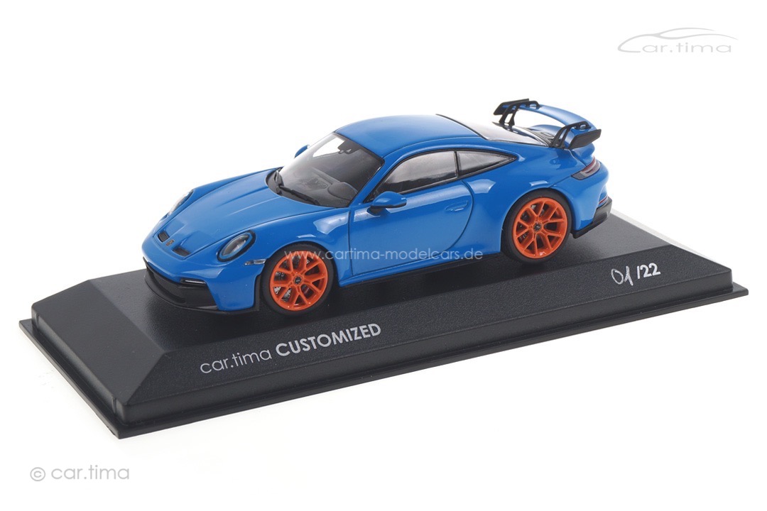 Porsche 911 (992) GT3 Sharkblue/Rad Gulforange Minichamps car.tima CUSTOMIZED 1:43