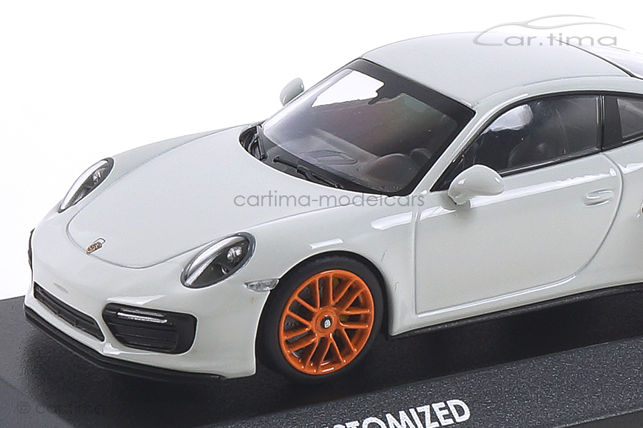 Porsche 911 (991 II) Turbo S Weiß / Rad gulforange Minichamps car.tima CUSTOMIZED
