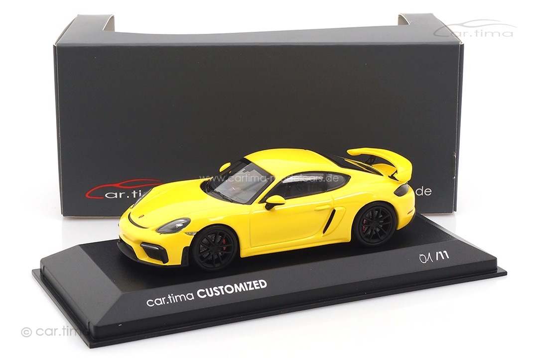 Porsche Cayman GT4 (718) Racinggelb/Rad schwarz Minichamps car.tima CUSTOMIZED 1:43
