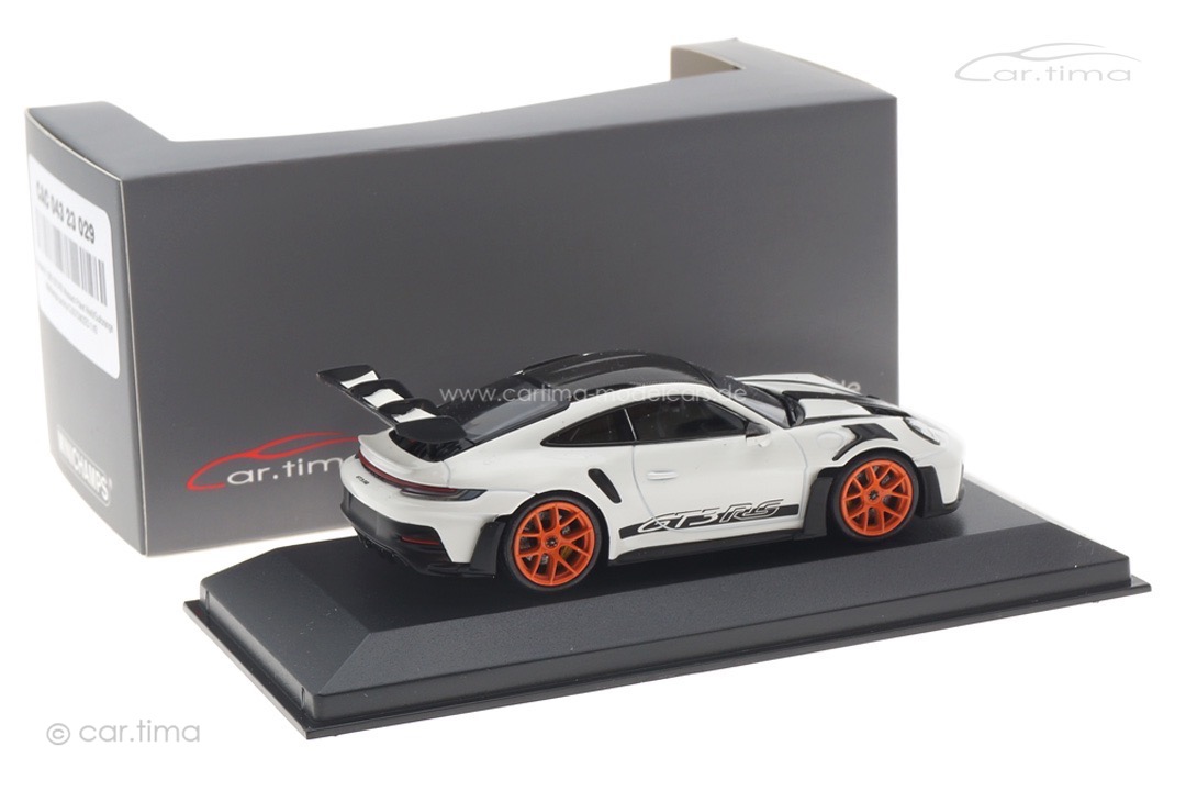 Porsche 911 (992) GT3 RS Weissach Paket Weiß/Gulforange Minichamps car.tima CUSTOMIZED 1:43
