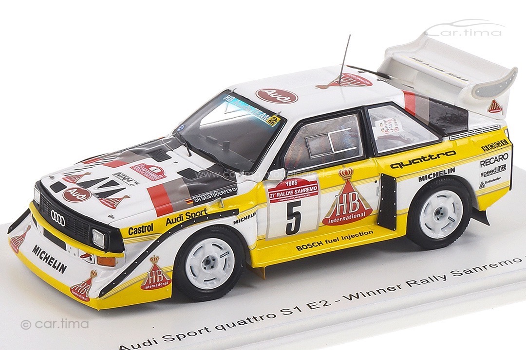 Audi Sport quattro S1 E2 Winner Rallye San Remo 1985 Röhrl/Geistdörfer Spark 1:43 S5192 Audi Sport quattro S1 E2 Winner Rallye San Remo 1985 Röhrl/Geistdörfer Spark 1:43 S5192
