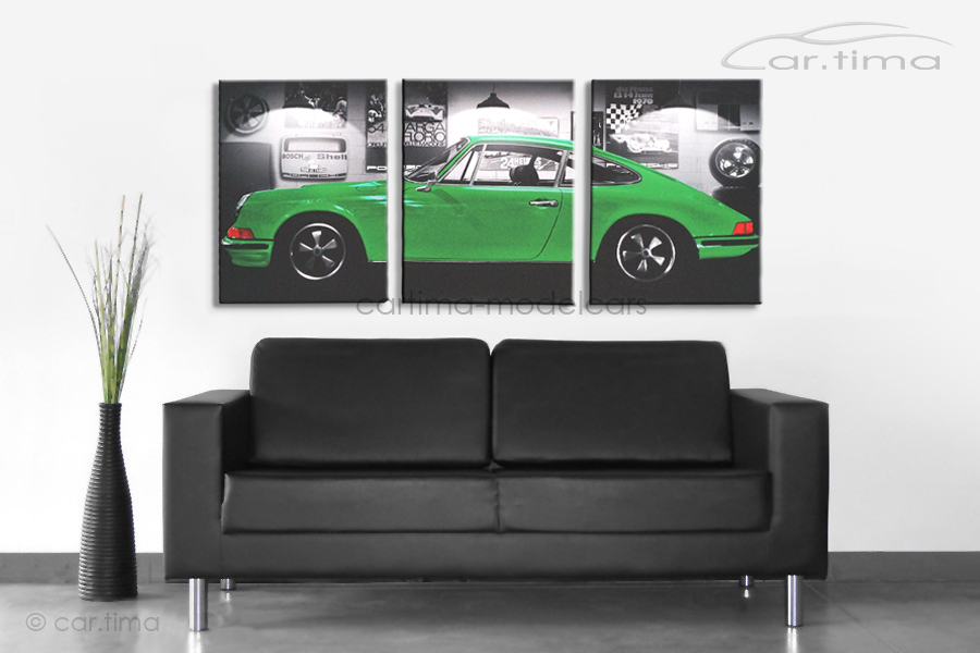 Kunstdruck auf Leinwand/Keilrahmen Porsche 911 S Vipergrün 136,5x60 cm