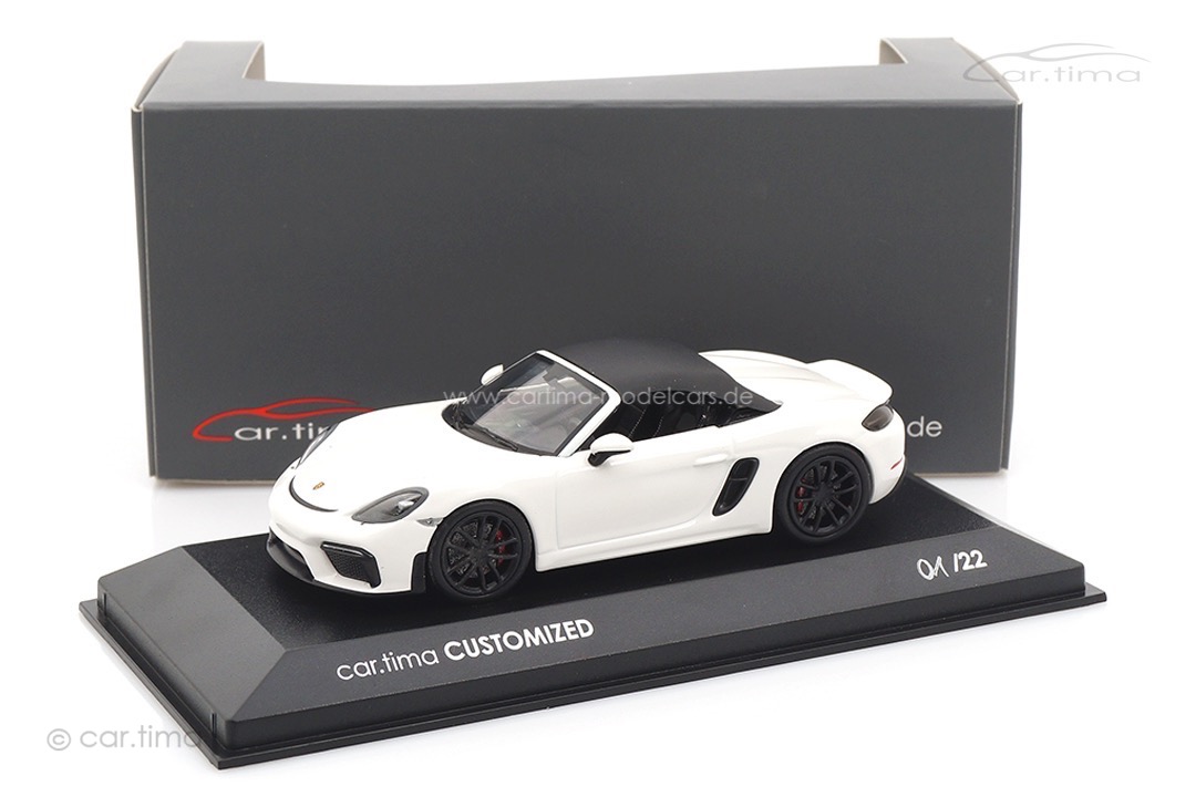 Porsche Boxster Spyder (718) Weiß/Rad schwarz Minichamps car.tima CUSTOMIZED 1:43