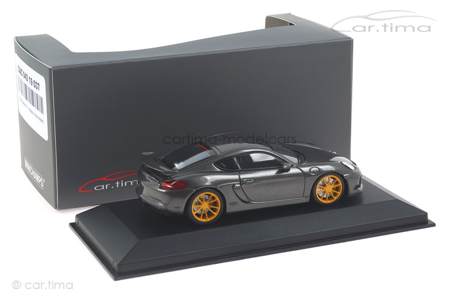 Porsche Cayman GT4 - Achatgrau / Rad signalgelb - Minichamps - car.tima CUSTOMIZED