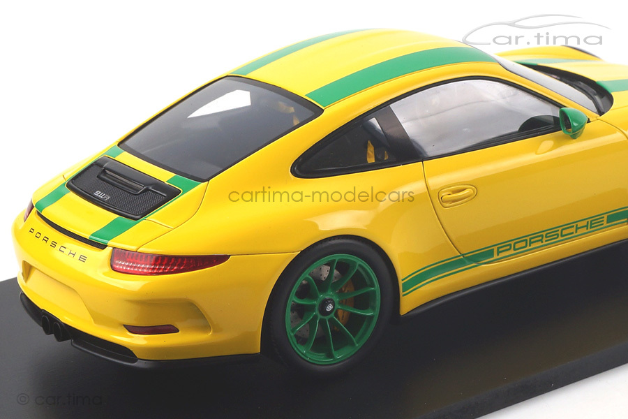 Porsche 911 (991) R Racinggelb/Dekorstreifen grün Spark 1:18 18S259