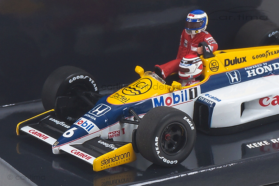 Williams Honda FW11 GP Germany 1986 Rosberg riding on Piquet Minichamps 1:43 410860106