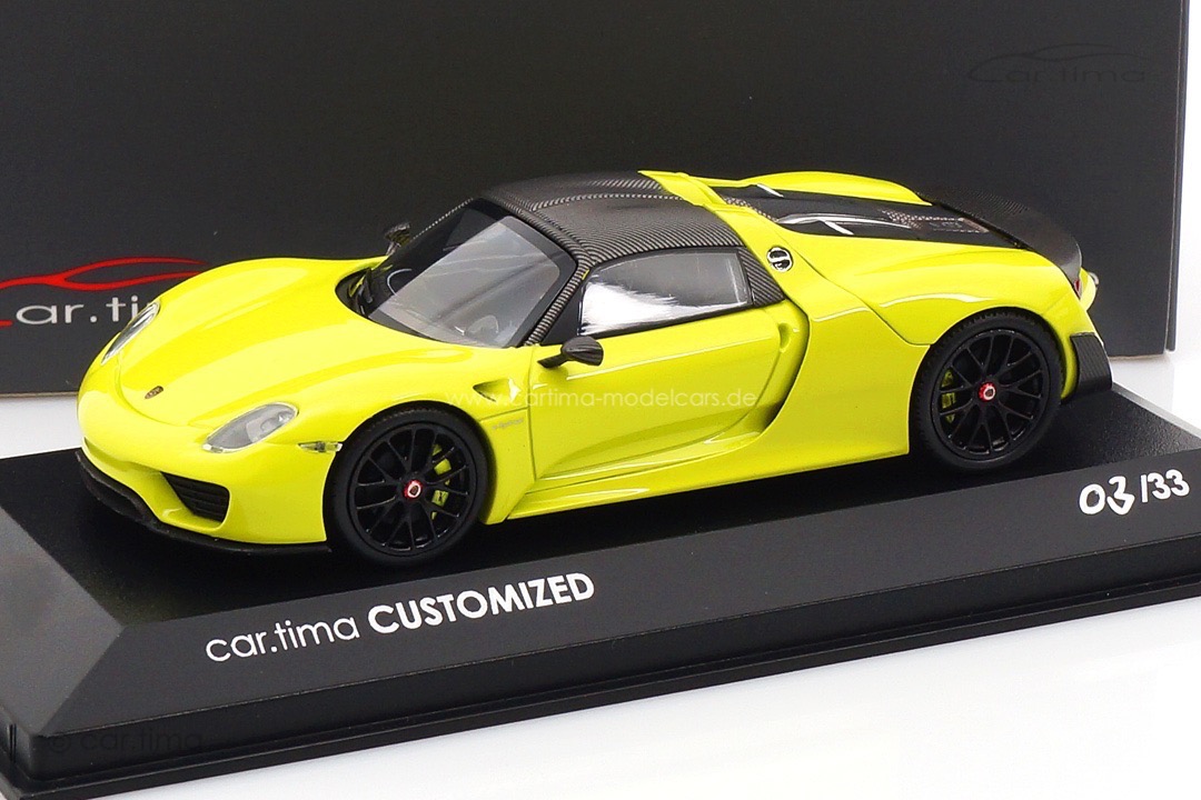 Porsche 918 Spyder Weissach Paket Acid green/Rad schwarz Minichamps car.tima CUSTOMIZED 1:43