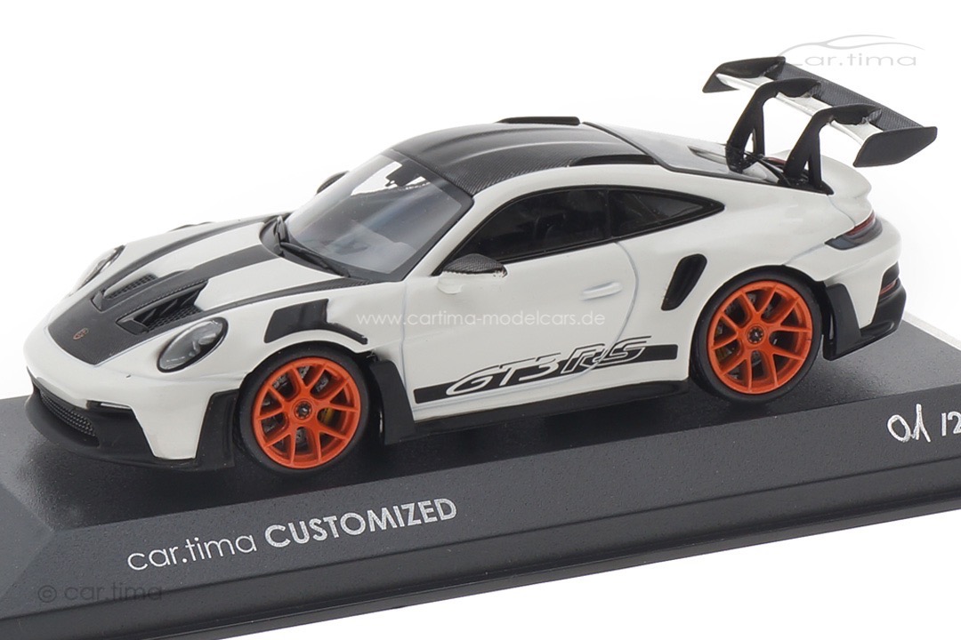 Porsche 911 (992) GT3 RS Weissach Paket Weiß/Gulforange Minichamps car.tima CUSTOMIZED 1:43