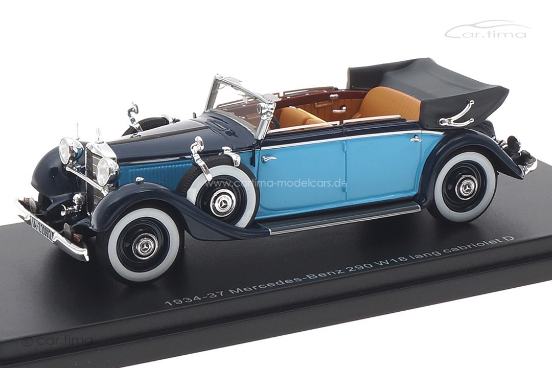 Mercedes-Benz 290 W18 lang cabriolet D 1933-36 geöffnet zweifarbig blau Esval 1:43 EMEU43043C