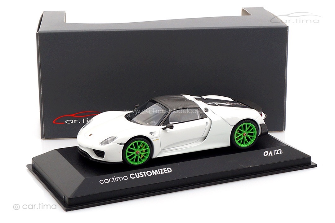 Porsche 918 Spyder Weissach Paket Weiß/Rad grün Minichamps car.tima CUSTOMIZED 1:43