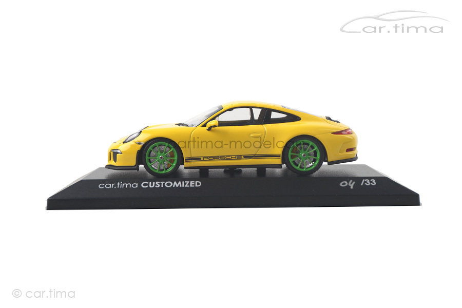 Porsche 911 (991) R Racinggelb/Rad grün Minichamps car.tima CUSTOMIZED 1:43 Porsche 911 (991) R Racinggelb/Rad grün Minichamps car.tima CUSTOMIZED 1:43