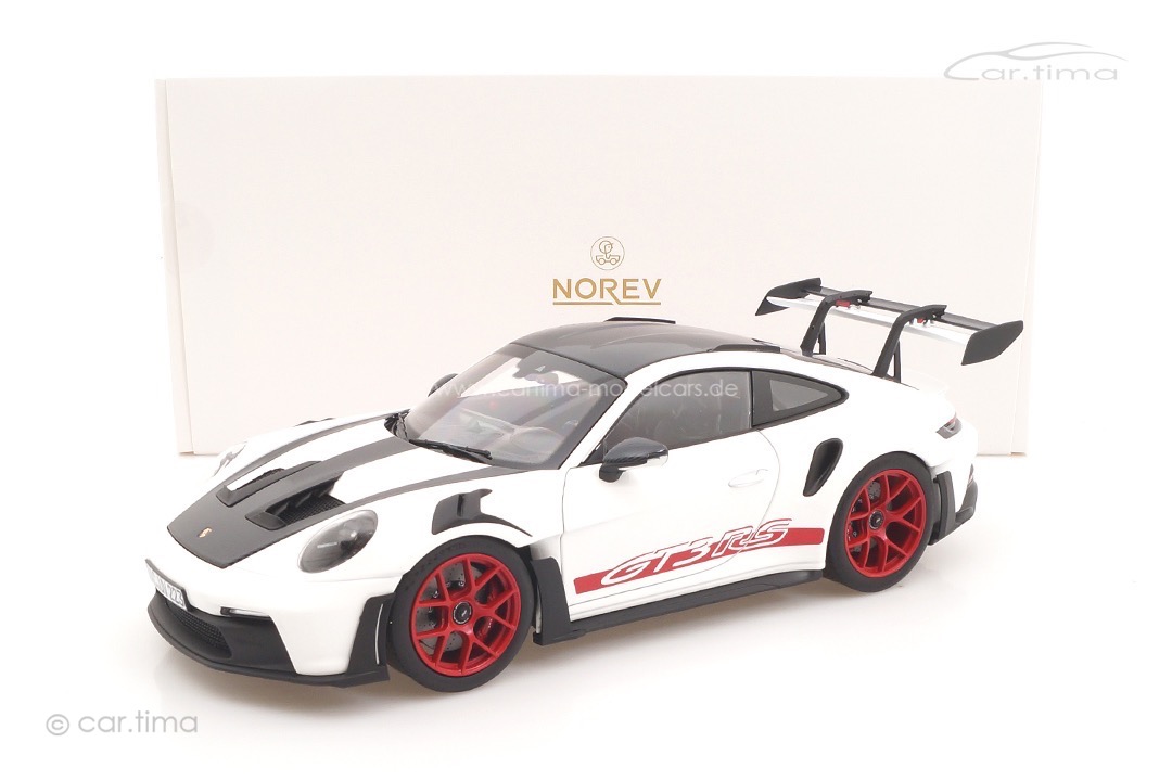 Porsche 911 (992) GT3 RS Weissach Package Weiß/Pyrorot Norev 1:18 187373