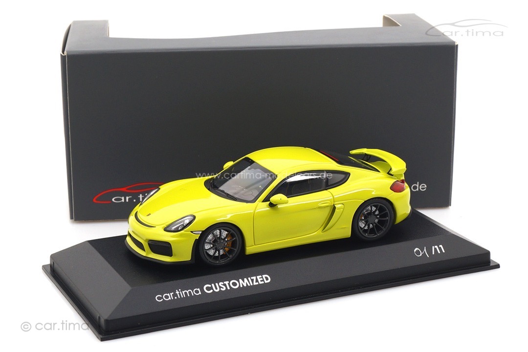 Porsche Cayman GT4 Lichtgrün/Rad schiefergrau Minichamps car.tima CUSTOMIZED 1:43