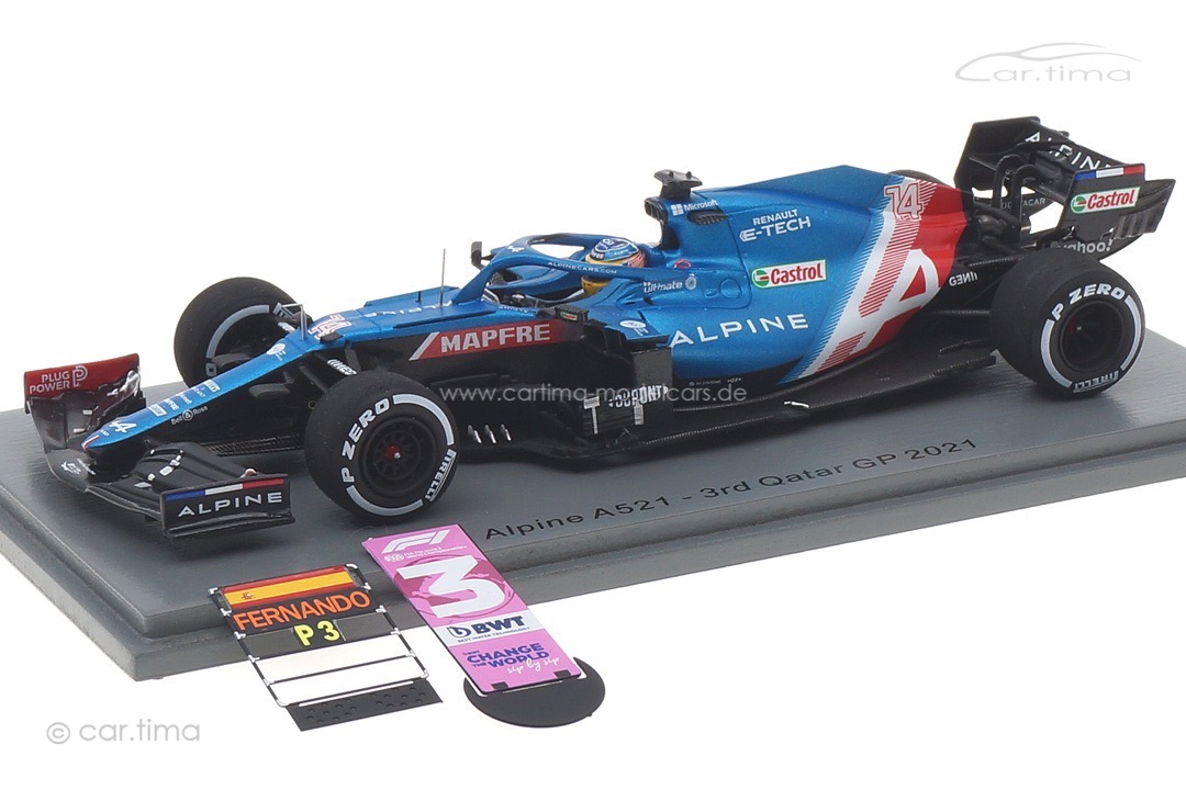 Alpine A521 GP Qatar 2021 Fernando Alonso/No.3 board/pit board Spark 1:43 S7851