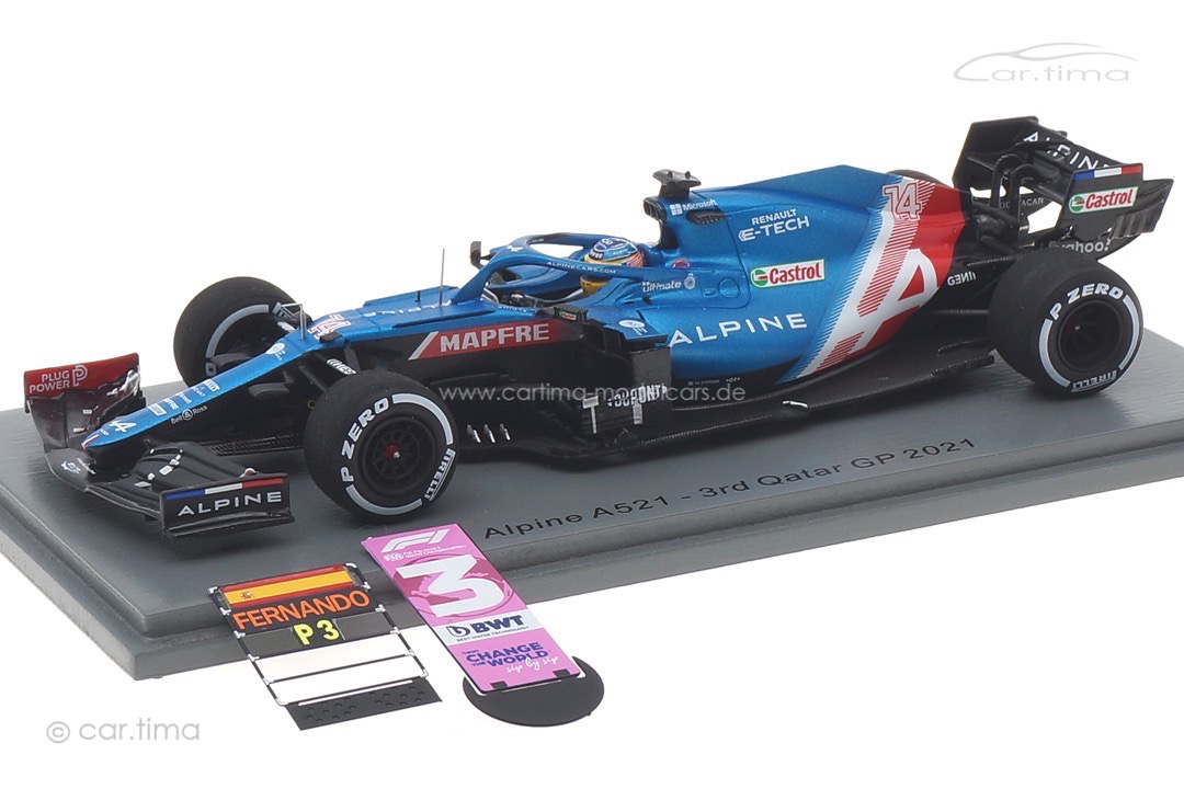 Alpine A521 GP Qatar 2021 Fernando Alonso/No.3 board/pit board Spark 1:43 S7851 Alpine A521 GP Qatar 2021 Fernando Alonso/No.3 board/pit board Spark 1:43 S7851