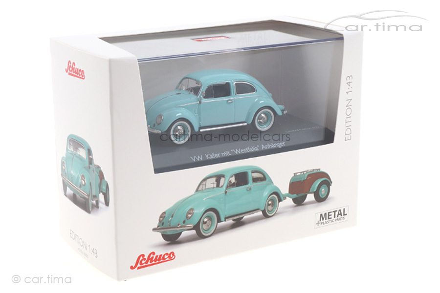VW Käfer Ovali mit Westfalia-Anhänger türkis Schuco 1:43 450269900 VW Käfer Ovali mit Westfalia-Anhänger türkis Schuco 1:43 450269900