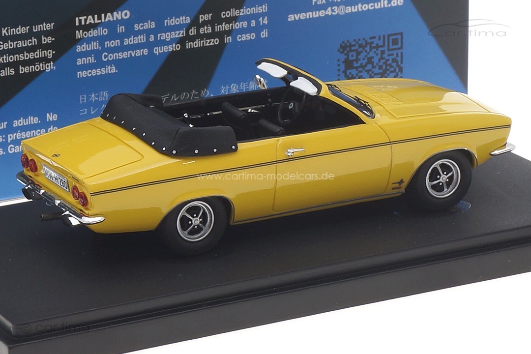 Opel Manta A Cabriolet Karmann 1971 gelb Avenue43 1:43 60085 Opel Manta A Cabriolet Karmann 1971 gelb Avenue43 1:43 60085