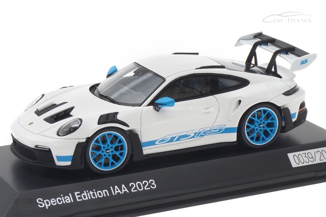 Porsche 911 (992) GT3 RS Weiß/blau IAA 2023 Spark 1:43 WAP0200610SGT3