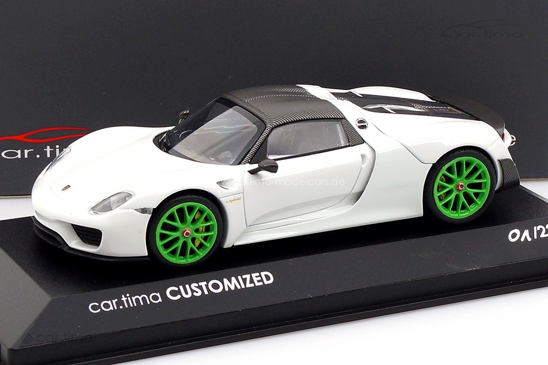 Porsche 918 Spyder Weissach Paket Weiß/Rad grün Minichamps car.tima CUSTOMIZED 1:43
